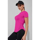 Ghassy Co. Kadın Dry Fit Running Yoga Hızlı Kuruma Nem Emici Yanları Fileli Hava Alabilen Spor T-Shirt - XL - Fuşya