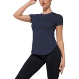 Ghassy Co. Kadın Dry Fit Running Yoga Hızlı Kuruma Nem Emici Yanları Fileli Hava Alabilen Spor T-Shirt - XL - Lacivert