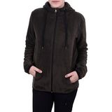 GHASSY CO. Kadın Haki Kapşonlu Fermuarlı Polar Sweatshirt