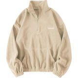 Ghassy Co. Kadın Kanguru Cepli Fermuarlı Polar Sweatshirt - Bej - XL