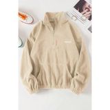 Ghassy Co. Kadın Kanguru Cepli Fermuarlı Polar Sweatshirt - Bej