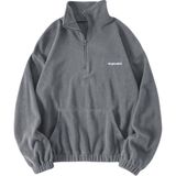 Ghassy Co. Kadın Kanguru Cepli Fermuarlı Polar Sweatshirt - Füme - XL