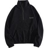 Ghassy Co. Kadın Kanguru Cepli Fermuarlı Polar Sweatshirt - Siyah - XL