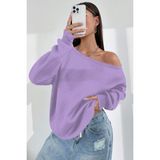 Ghassy Co. Kadın Kayık Yaka %100 Cotton 3 Iplik Şardonlu Termal Kışlık Spor Üst Model Sweatshirt - XL - Mor