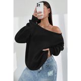 GHASSY CO. Kadın Kayık Yaka %100 Cotton 3 İplik Şardonlu Termal Kışlık Spor Üst Model Sweatshirt