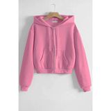 Ghassy Co. Kadın Pamuklu Crop Model Kanguru Cepli Sonbahar ve Ilkbahar Kapüşonlu Crop Sweatshirt - Pembe - 2XL