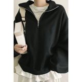 Ghassy Co. Kadın Pamuklu Oversize Silver Yarım Fermuarlı Sweatshirt - 2XL - Siyah