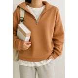 Ghassy Co. Kadın Pamuklu Oversize Silver Yarım Fermuarlı Sweatshirt - 2XL - Taba