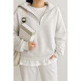 Ghassy Co. Kadın Pamuklu Oversize Silver Yarım Fermuarlı Sweatshirt BEYAZ