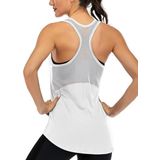 Ghassy Co. Kadın Racerback Sırt Açık Yarı Fileli Antrenman Yoga Koşu Spor Atlet Tank Tops 1780 BEYAZ XXL