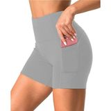 Ghassy Co. Kadın Toparlayıcı Yüksek Bel Cepli Egzersiz Fitnes Koşu Kısa Spor Tayt AÇIK GRİ S