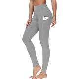 Ghassy Co. Kadın Yüksek Bel Karın Kontrolü Çift Cepli Yoga Koşu Spor Tayt - XL - Açık Gri