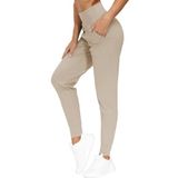 Ghassy Co.Kadın Yüksek Bel Yoga Koşu Egzersiz Joggers Hafif Eşofman Altı BEJ XL