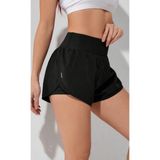 Ghassy Co Siyah Kadın 2 in 1 Running Sports Athletic Gym Telefon Cepli Kısa Taytlı Şort