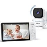 GHB Bebek Monitörü Kamera, 5 Inç 720P Hd, 350° Dönüş, 5000 Mah, Gece Görüşü, Vox Modu - Beyaz