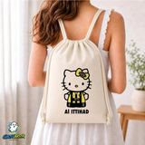 Ghostbastır Design Al Ittıhad Hello Kitty Büzgülü Keten Çanta C011 - Bej