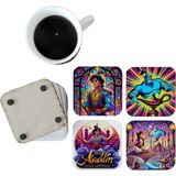 Ghostbastır Design Alaaddinin Sihirli Lambası Dekoratif Ahşap Bardak Altlığı Seti 081 - 0 - 1 lt