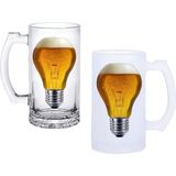 Ghostbastır Design Ampul Kulplu Bira Bardağı Buzlu Veya Şeffaf Seçenekli 012 - 500 ml