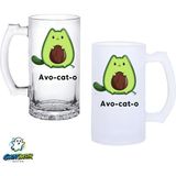 Ghostbastır Design Avokado Kedili Kulplu Bira Bardağı Buzlu Veya Şeffaf Seçenekli 0271 - 500 ml