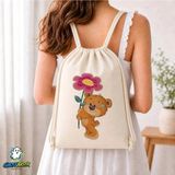 Ghostbastır Design Ayıcıklı Büzgülü Keten Çanta C022 - Bej