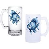Ghostbastır Design Balıklı Kulplu Bira Bardağı Buzlu Veya Şeffaf Seçenekli 021 - 1 Adet - 500 ml