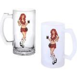 Ghostbastır Design Bar Girl Kulplu Bira Bardağı Buzlu Veya Şeffaf Seçenekli 022 - 500 ml