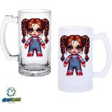 Ghostbastır Design Bayan Chucky Kulplu Bira Bardağı Buzlu Veya Şeffaf Seçenekli 0274 - 500 ml