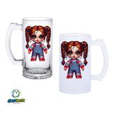 Ghostbastır Design Bayan Chucky Kulplu Bira Bardağı Buzlu veya Şeffaf Seçenekli 0274