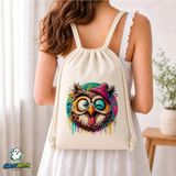 Ghostbastır Design Baykuşlu Büzgülü Keten Çanta C025 - Bej