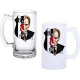 Ghostbastır Design Beşiktaş Atatürk Kulplu Bira Bardağı Buzlu Veya Şeffaf Seçenekli 0132 - 500 ml