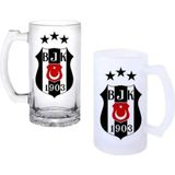 Ghostbastır Design Beşiktaş Kulplu Bira Bardağı Buzlu Veya Şeffaf Seçenekli 0128 - 1 Adet - 500 ml