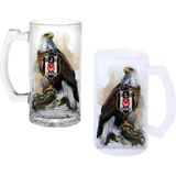 Ghostbastır Design Beşiktaş Kulplu Bira Bardağı Buzlu Veya Şeffaf Seçenekli 0130 - 1 Adet - 500 ml