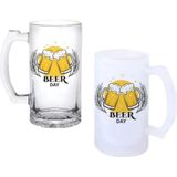 Ghostbastır Design Bira Günü Kulplu Bira Bardağı Buzlu Veya Şeffaf Seçenekli 028 - 1 Adet - 500 ml