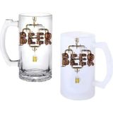 Ghostbastır Design Bira Tesisatı Kulplu Bira Bardağı Buzlu Veya Şeffaf Seçenekli 038 - 1 Adet - 500 ml