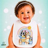 Ghostbastır Design Bluey Ailesi Keten Bebek Mama Önlüğü – Yumuşak, Emici, Yıkanabilir, Özel Tasarım P026 - Çok Renkli - 0+ Ay