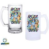 Ghostbastır Design Bluey Kulplu Bira Bardağı Buzlu Veya Şeffaf Seçenekli 0276 - 500 ml