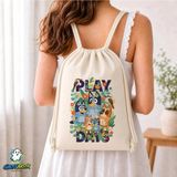 Ghostbastır Design Bluey Play Days Büzgülü Keten Çanta C047 - Bej