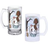 Ghostbastır Design Camdaki Kedi Kulplu Bira Bardağı Buzlu Veya Şeffaf Seçenekli 047 - 1 Adet - 500 ml