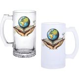 Ghostbastır Design Dünya Kulplu Bira Bardağı Buzlu Veya Şeffaf Seçenekli 054 - 1 Adet - 500 ml