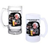 Ghostbastır Design Einstein Kulplu Bira Bardağı Buzlu Veya Şeffaf Seçenekli 061 - 1 Adet - 500 ml