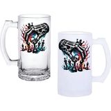 Ghostbastır Design Fantastik Satranç Kulplu Bira Bardağı Buzlu Veya Şeffaf Seçenekli 065 - 500 ml