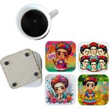 Ghostbastır Design Frida Kahlo Dekoratif Ahşap Bardak Altlığı Seti 0100 - 0 - 1 lt
