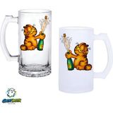 Ghostbastır Design Garfield Kulplu Bira Bardağı Buzlu Veya Şeffaf Seçenekli 0290 - 500 ml