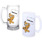 Ghostbastır Design Garfield Kulplu Bira Bardağı Buzlu Veya Şeffaf Seçenekli 077 - 1 Adet - 500 ml
