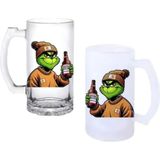 Ghostbastır Design Grinch Kulplu Bira Bardağı Buzlu Veya Şeffaf Seçenekli 083 - 1 Adet - 500 ml