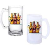 Ghostbastır Design Gülen Şişeler Kulplu Bira Bardağı Buzlu Veya Şeffaf Seçenekli 092 - 500 ml