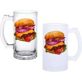 Ghostbastır Design Hamburger Kulplu Bira Bardağı Buzlu Veya Şeffaf Seçenekli 096 - 1 Adet - 500 ml