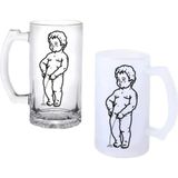 Ghostbastır Design Işeyen Çocuk Kulplu Bira Bardağı Buzlu Veya Şeffaf Seçenekli 0121 - 500 ml