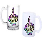 Ghostbastır Design Iskelet Orta Parmak Kulplu Bira Bardağı Buzlu Veya Şeffaf Seçenekli 0116 - 500 ml