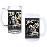 Ghostbastır Design Kaos Her Yerde Kulplu Bira Bardağı Buzlu Veya Şeffaf Seçenekli 0127 - 1 Adet - 500 ml